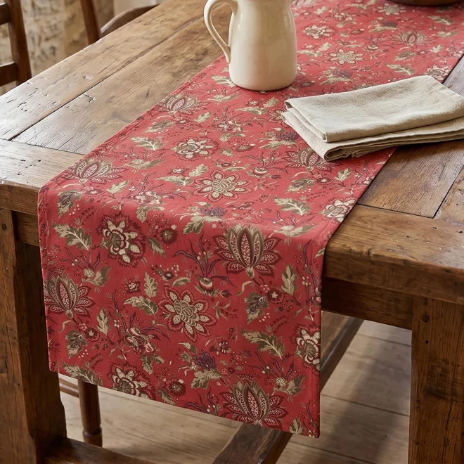Additional Image for Garance Red Pivoine Florals Cotton Table Runner, Placemats, Napkins