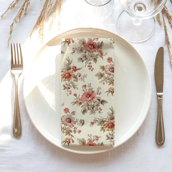 Additional Image for Blush & Taupe French Country Floral Cotton Table Runner, Placemats, Napkins
