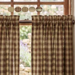 Brown & Tan Plaid Curtains: Rustic Farmhouse Window Tiers