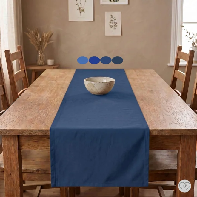 product Image for Solid Dark Blue Cotton Table Runner, Placemats, & Napkins