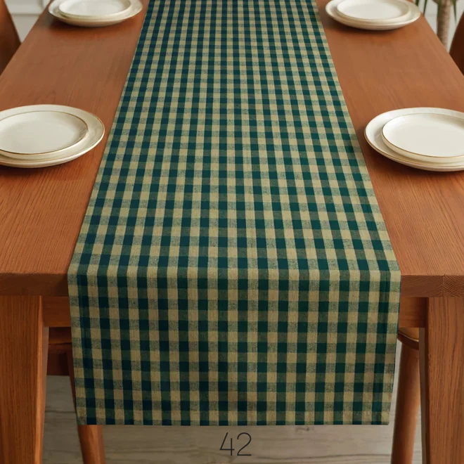 Additional Image for Green & Tan Plaid Table Runner: Farmhouse Style, Placemats and Napkins