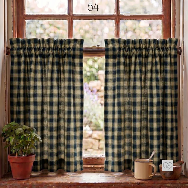Additional Image for Black & Tan Plaid and Check Curtains: Primitive Country Kitchen Tiers