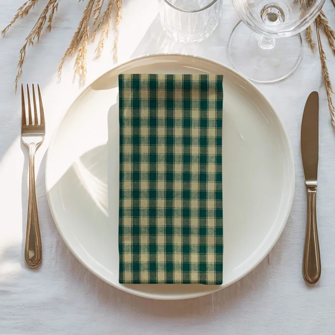 Additional Image for Green & Tan Plaid Table Runner: Farmhouse Style, Placemats and Napkins