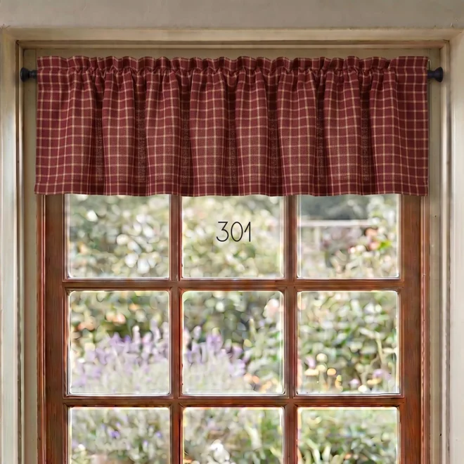 Additional Image for Red & Tan Plaid Valances: Rustic Farmhouse Window Topper