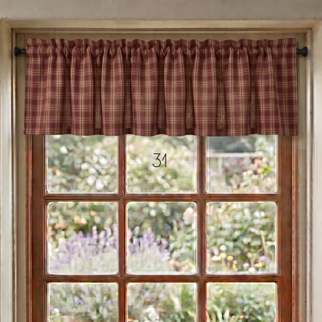 Additional Image for Red & Tan Plaid Valances: Rustic Farmhouse Window Topper