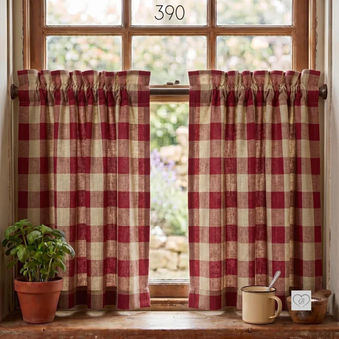Additional Image for Red & Tan Plaid Curtains: Rustic Farmhouse Window Tiers