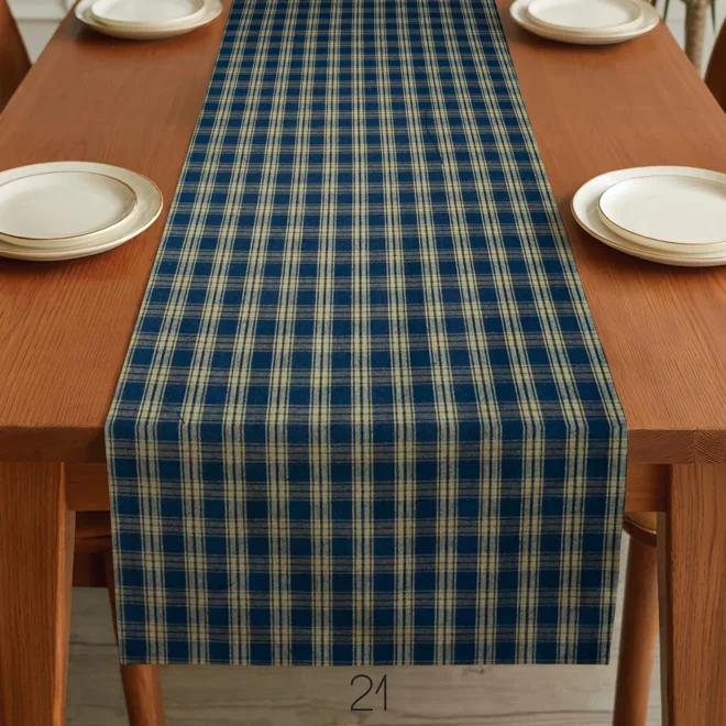 Additional Image for Navy Blue & Tan Plaid Table Runner: Country Rustic Decor, Placemats and Napkins