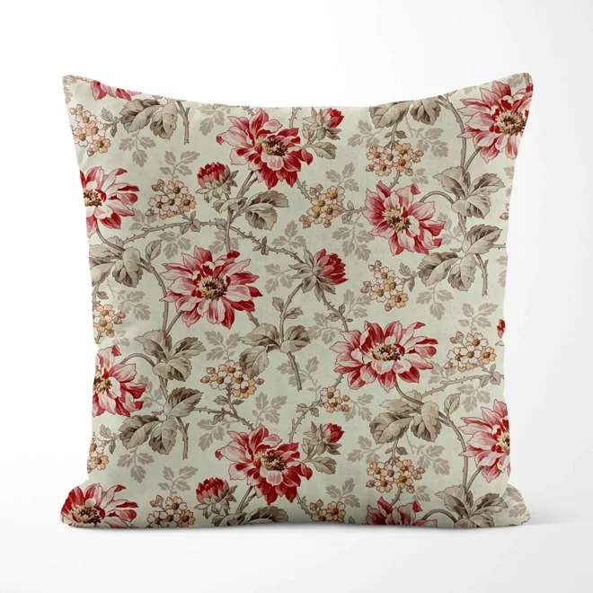Additional Image for Red & Taupe French Country Floral Pillow Covers; Euro Shams and Lumbar