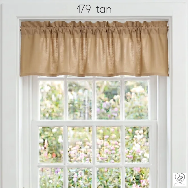 Additional Image for Tan Cotton Valance, Farmhouse Kitchen Curtains, Custom Size Window Treatments