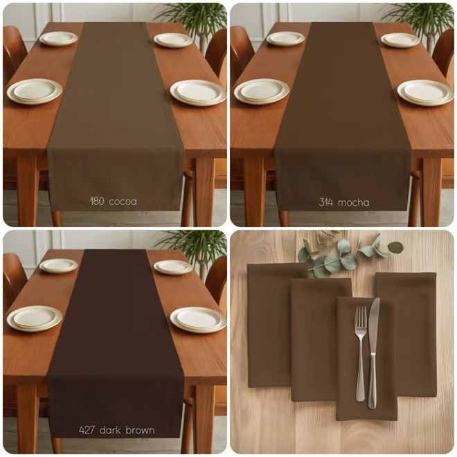 Additional Image for Solid Brown Cotton Table Runner, Placemats, and Napkins