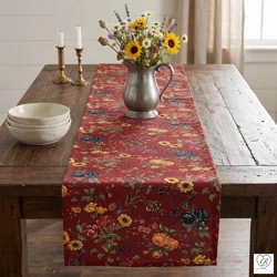 Rose & Sunflower Table Runners and Placemats - Burgundy Red