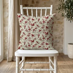 Moineau Birds French Country Red Toile Pillow Covers: Euro Shams & Lumbar