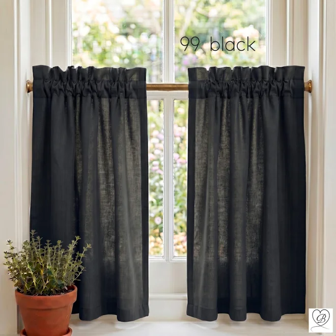 Additional Image for Black & Dark Gray Cotton Cafe Curtains: Custom Sizes