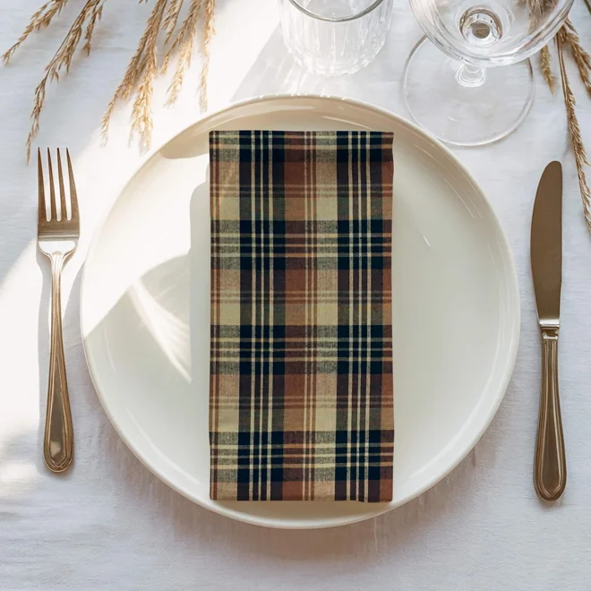 Additional Image for Brown & Black Plaid Table Runner: Rustic Country Decor, Placemats and Napkins