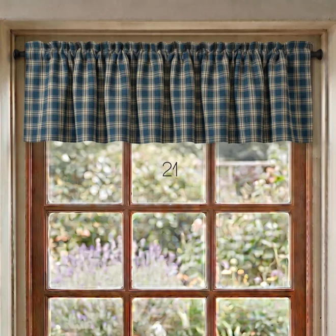Additional Image for Navy Blue & Tan Plaid or Check Valance – Primitive Country