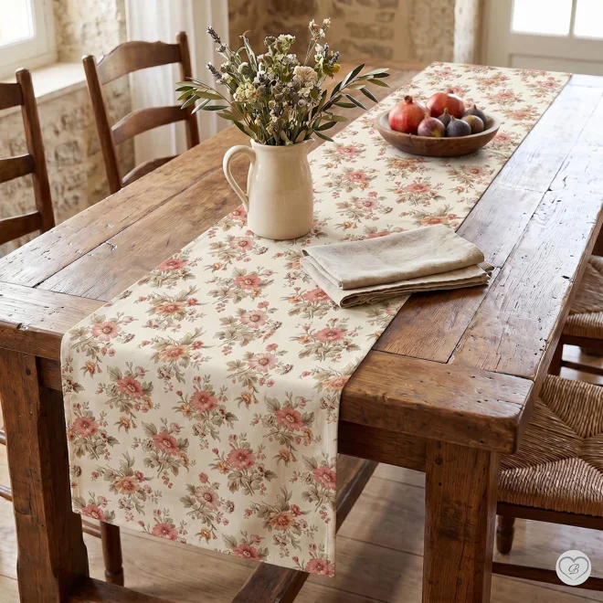 product Image for Blush & Taupe French Country Floral Cotton Table Runner, Placemats, Napkins
