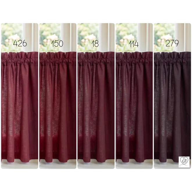 Additional Image for Burgundy Red Cotton Cafe Curtains, Custom Sizes