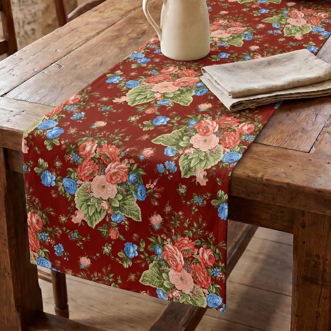 Additional Image for Cottage Rose Table Runner, Placemats, Napkins - Red
