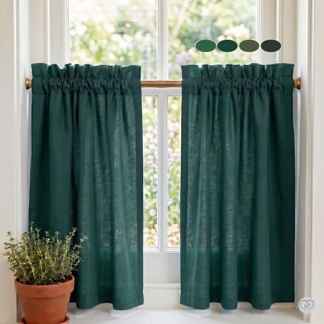 product Image for Dark Green Cotton Cafe Curtains: Custom Sizes