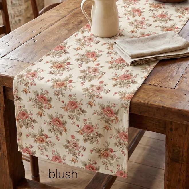 Additional Image for Blush & Taupe French Country Floral Cotton Table Runner, Placemats, Napkins