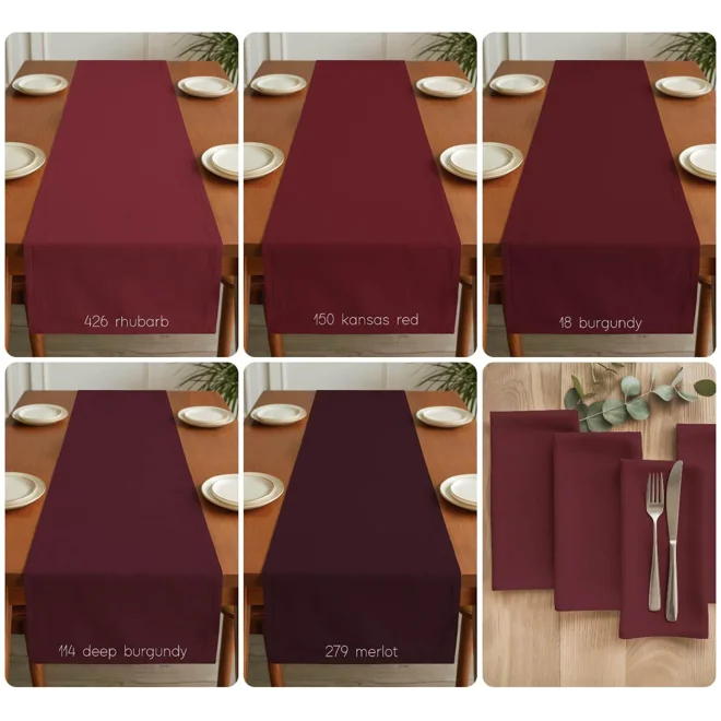 Additional Image for Burgundy Red Cotton Table Runner, Placemat, & Napkins
