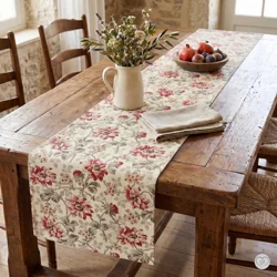 French Rose Country Floral Cotton Table Runner, Placemats, Napkins