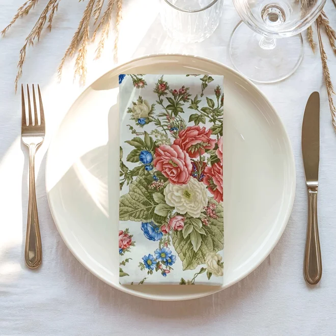 Additional Image for Cottage Rose Table Runner, Placemats, Napkins - Cream