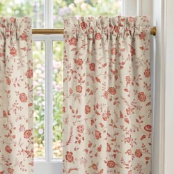 Red Toile French Country Floral Curtains