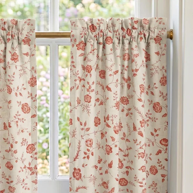product Image for Red Toile French Country Floral Curtains