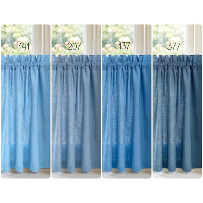 Additional Image for Blue Cotton Cafe Curtains, Custom Window Tiers for Kitchen or Bathroom