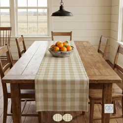 Cream & Beige Plaid Table Runner: Farmhouse Decor