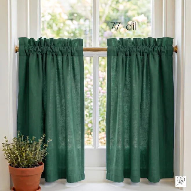 Additional Image for Dark Green Cotton Cafe Curtains: Custom Sizes