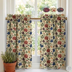 Meadowland Floral Curtains: Beige, Burgundy, and Navy Blue