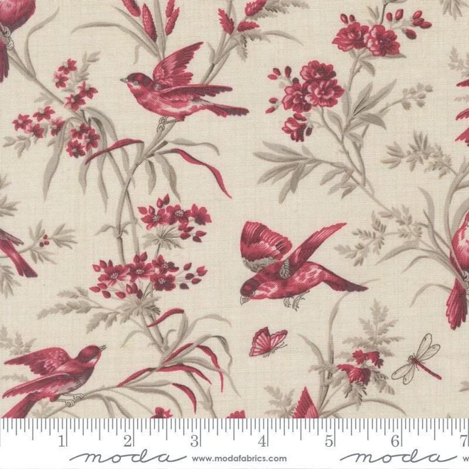 Additional Image for French Country Red Finch Toile Cotton Table Runner, Placemats, & Napkins