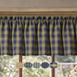 Navy Blue & Tan Plaid or Check Valance – Primitive Country