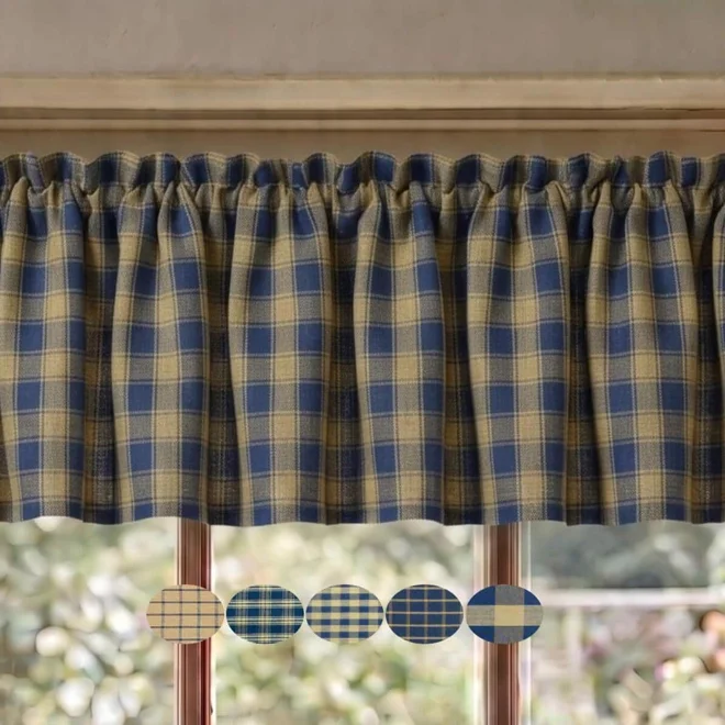 product Image for Navy Blue & Tan Plaid or Check Valance – Primitive Country