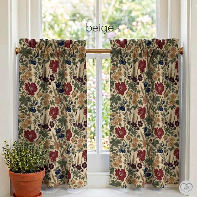 Additional Image for Wildflower & Wheat Floral Curtains: Beige, Black, Navy, Burgundy