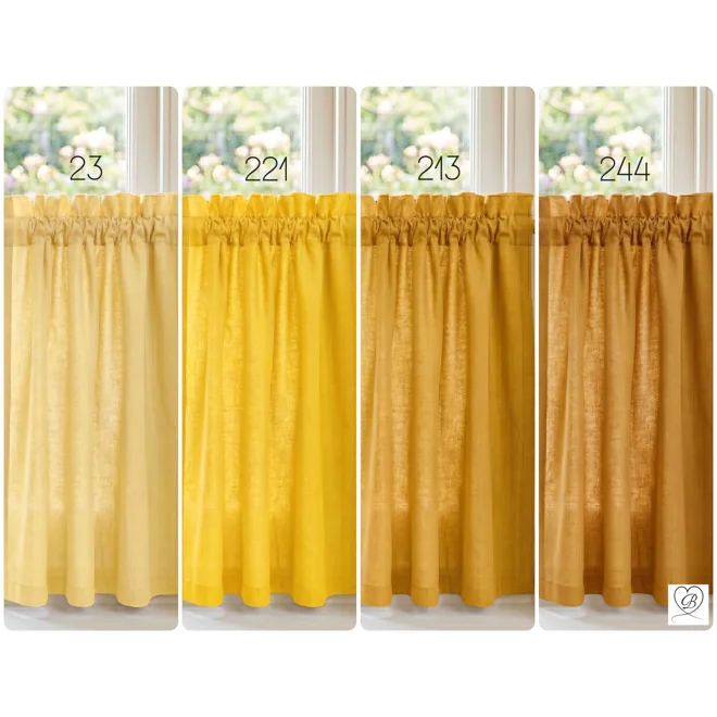 Additional Image for Yellow Cotton Cafe Curtains, Sunflower Gold Kitchen Tiers