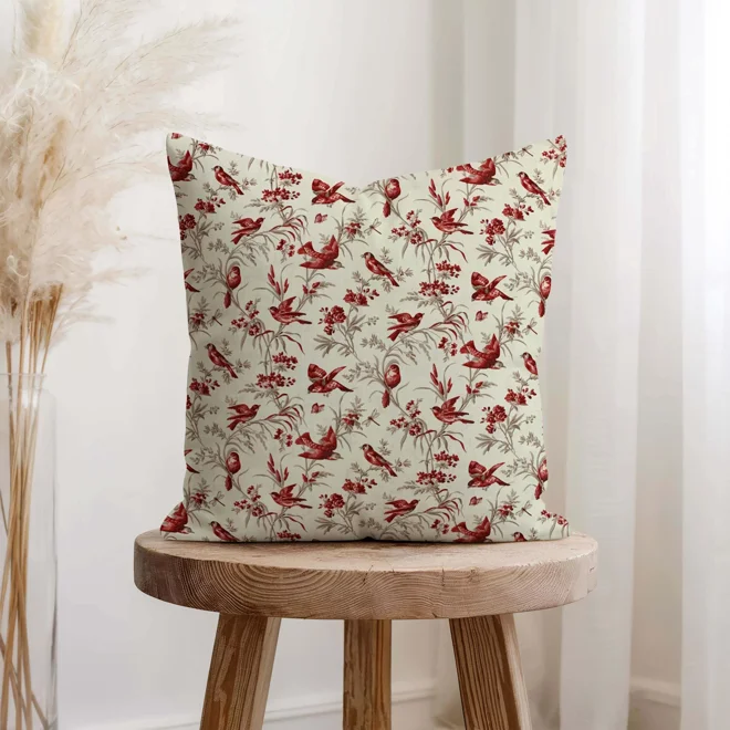 Additional Image for Moineau Birds French Country Red Toile Pillow Covers: Euro Shams & Lumbar