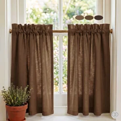 Brown Cotton Cafe Curtains: Custom Sizes