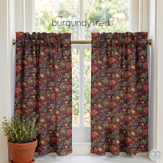 Additional Image for Meadowland Floral Curtains: Beige, Burgundy, and Navy Blue