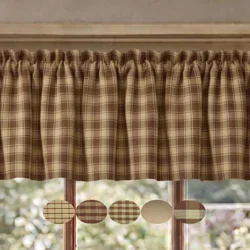Brown & Tan Plaid Valances: Rustic Farmhouse Style Window Topper