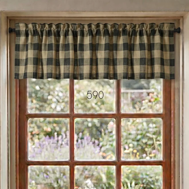 Additional Image for Black & Tan Plaid and Check Valances: Primitive Country Window Topper