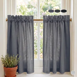 Black & Dark Gray Cotton Cafe Curtains: Custom Sizes