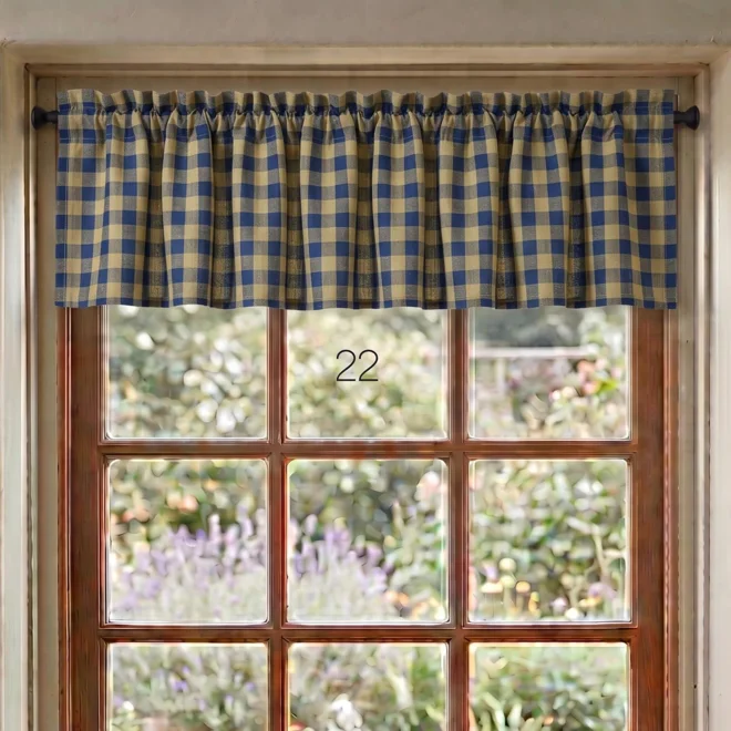Additional Image for Navy Blue & Tan Plaid or Check Valance – Primitive Country