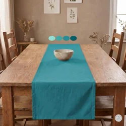 Aqua Teal Cotton Table Runner, Placemats, & Napkins