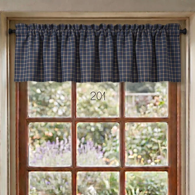 Additional Image for Navy Blue & Tan Plaid or Check Valance – Primitive Country