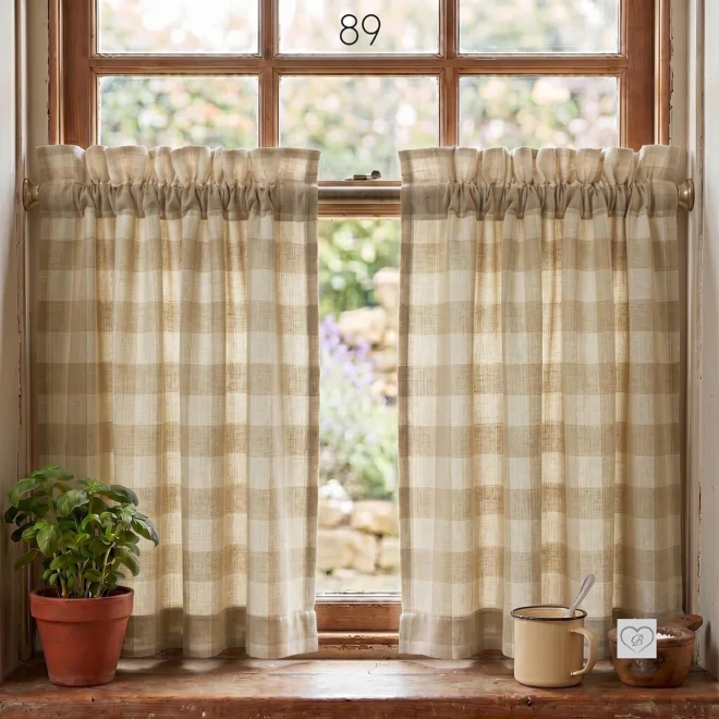 Additional Image for Cream & Beige Plaid Curtains: Farmhouse Style Kitchen Tiers