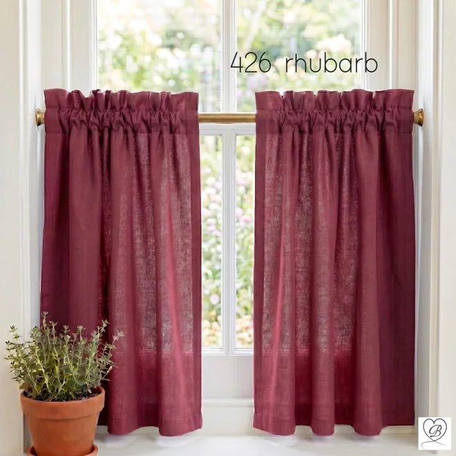 Additional Image for Burgundy Red Cotton Cafe Curtains, Custom Sizes