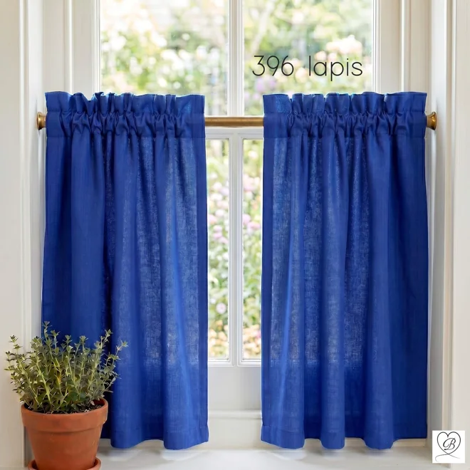 Additional Image for Dark Blue Cafe Curtains, Custom Size Cotton Kitchen Tiers - Rod Pocket